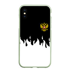 Чехол iPhone XS Max матовый Герб РФ огонь патриотический стиль, цвет: 3D-салатовый