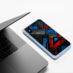 Чехол iPhone XS Max матовый Темная абстракция из геометрических фигур, цвет: 3D-голубой — фото 2