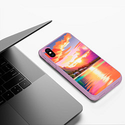 Чехол iPhone XS Max матовый Закат на острове Бора Бора, цвет: 3D-сиреневый — фото 2