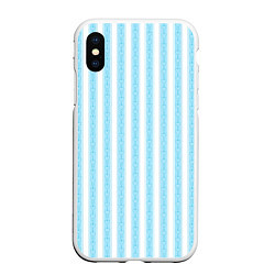 Чехол iPhone XS Max матовый Бело-голубой в полоску с узором, цвет: 3D-белый