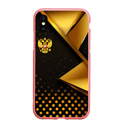 Чехол iPhone XS Max матовый Герб России на золотистой абстракции, цвет: 3D-баблгам