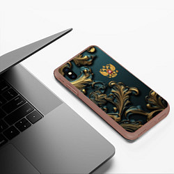 Чехол iPhone XS Max матовый Герб России и бирюзовый фон, цвет: 3D-коричневый — фото 2