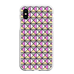 Чехол iPhone XS Max матовый Геометрический треугольники бело-серо-розовый, цвет: 3D-белый