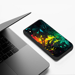 Чехол iPhone XS Max матовый Яркие разноцветные абстрактные листья, цвет: 3D-черный — фото 2