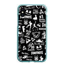 Чехол iPhone XS Max матовый Fortnite alllogo black, цвет: 3D-мятный