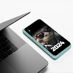 Чехол iPhone XS Max матовый Новогодний старый дракон, цвет: 3D-мятный — фото 2