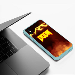 Чехол iPhone XS Max матовый Doom storm огненное лого, цвет: 3D-мятный — фото 2