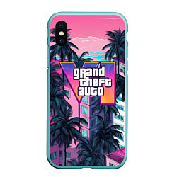 Чехол iPhone XS Max матовый GTA 6 Vice logo, цвет: 3D-мятный