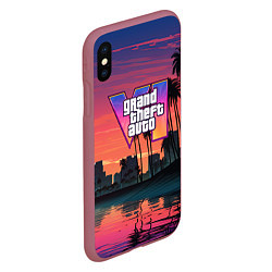 Чехол iPhone XS Max матовый GTA 6 лого на фоне заката, цвет: 3D-малиновый — фото 2