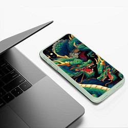 Чехол iPhone XS Max матовый Два Японских дракона - ирезуми, цвет: 3D-салатовый — фото 2