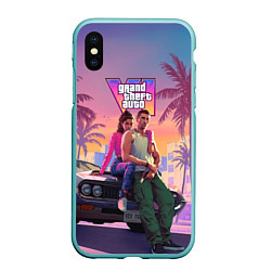 Чехол iPhone XS Max матовый Главные герои gta 6, цвет: 3D-мятный