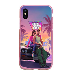 Чехол iPhone XS Max матовый Главные герои gta 6, цвет: 3D-розовый