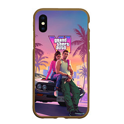 Чехол iPhone XS Max матовый Главные герои gta 6, цвет: 3D-коричневый