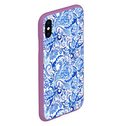 Чехол iPhone XS Max матовый Гжельская роспись на белом фоне, цвет: 3D-фиолетовый — фото 2