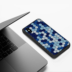 Чехол iPhone XS Max матовый Камуфляж гексагон синий, цвет: 3D-черный — фото 2