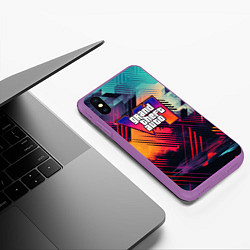 Чехол iPhone XS Max матовый GTA 6 аbstract logo, цвет: 3D-фиолетовый — фото 2