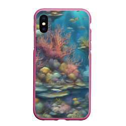 Чехол iPhone XS Max матовый Рыбы под водой, цвет: 3D-малиновый