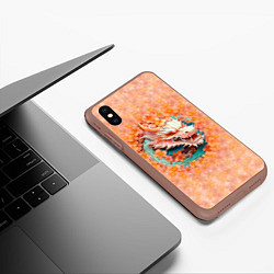 Чехол iPhone XS Max матовый Китайский дракон в розовых цветах, цвет: 3D-коричневый — фото 2