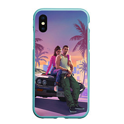 Чехол iPhone XS Max матовый GTA 6 Люсия и Джейсен, цвет: 3D-мятный