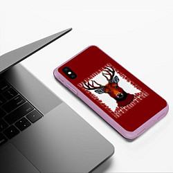 Чехол iPhone XS Max матовый Олень на красном фоне, цвет: 3D-сиреневый — фото 2