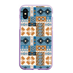 Чехол iPhone XS Max матовый Этнический мозаичный геометрический паттерн, цвет: 3D-сиреневый