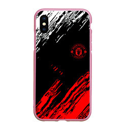 Чехол iPhone XS Max матовый ФК Манчестер Юнайтед спортивные краски, цвет: 3D-розовый