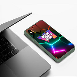 Чехол iPhone XS Max матовый GTA 6 лого на фоне разлома разноцветных плит, цвет: 3D-темно-зеленый — фото 2