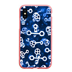 Чехол iPhone XS Max матовый Белые черепки и кости на синем, цвет: 3D-баблгам