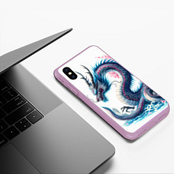 Чехол iPhone XS Max матовый Японский акварельный дракон - ирезуми, цвет: 3D-сиреневый — фото 2