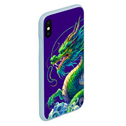 Чехол iPhone XS Max матовый Японская гравюра дракона - ирезуми, цвет: 3D-голубой — фото 2