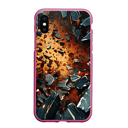 Чехол iPhone XS Max матовый Летящие камни и взрыв, цвет: 3D-малиновый