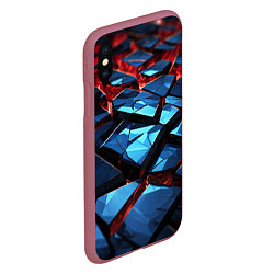 Чехол iPhone XS Max матовый Синие абстрактные плиты и красное свечение, цвет: 3D-малиновый — фото 2