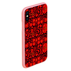 Чехол iPhone XS Max матовый Хохломская роспись красные цветы и ягоды на чёрном, цвет: 3D-баблгам — фото 2