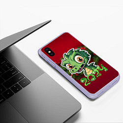 Чехол iPhone XS Max матовый Маленький зеленый новогодний дракон, цвет: 3D-светло-сиреневый — фото 2