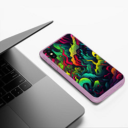 Чехол iPhone XS Max матовый Абстрактный камуфляж в кислотных абстрактных пятна, цвет: 3D-сиреневый — фото 2