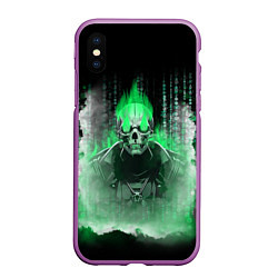 Чехол iPhone XS Max матовый Зелёный скелет в дыму, цвет: 3D-фиолетовый