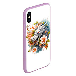 Чехол iPhone XS Max матовый Китайский дракон в цветах сакуры, цвет: 3D-сиреневый — фото 2