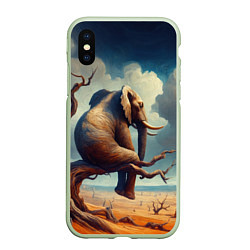 Чехол iPhone XS Max матовый Слон сидит на ветке дерева в пустыне, цвет: 3D-салатовый