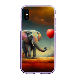 Чехол iPhone XS Max матовый Грустный слон и красный шарик, цвет: 3D-светло-сиреневый