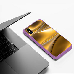 Чехол iPhone XS Max матовый Золотые волны металла, цвет: 3D-фиолетовый — фото 2