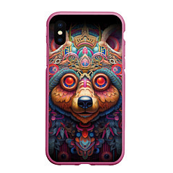 Чехол iPhone XS Max матовый Фэнтази медведь, цвет: 3D-малиновый
