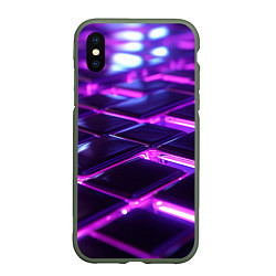 Чехол iPhone XS Max матовый Фиолетовая неоновая плитка, цвет: 3D-темно-зеленый