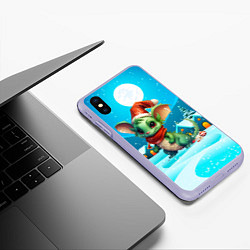 Чехол iPhone XS Max матовый Дракон зимний фон с домиками, цвет: 3D-светло-сиреневый — фото 2