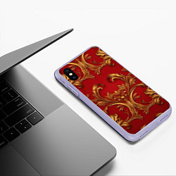 Чехол iPhone XS Max матовый Золотые узоры на красном, цвет: 3D-светло-сиреневый — фото 2