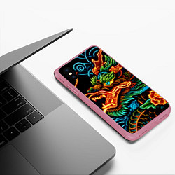 Чехол iPhone XS Max матовый Japanese neon dragon - irezumi, цвет: 3D-малиновый — фото 2