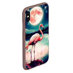 Чехол iPhone XS Max матовый Розовый фламинго на фоне луны, цвет: 3D-коричневый — фото 2