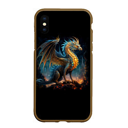 Чехол iPhone XS Max матовый Сказочный дракон на скале, цвет: 3D-коричневый