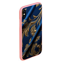 Чехол iPhone XS Max матовый Лепнина узоры золотистые на синем фоне, цвет: 3D-баблгам — фото 2