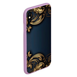 Чехол iPhone XS Max матовый Лепнина объемные золотые узоры на ткани, цвет: 3D-сиреневый — фото 2