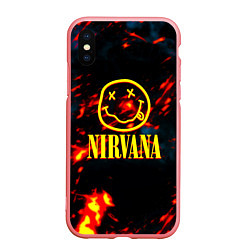 Чехол iPhone XS Max матовый Nirvana rock огненное лого лава, цвет: 3D-баблгам